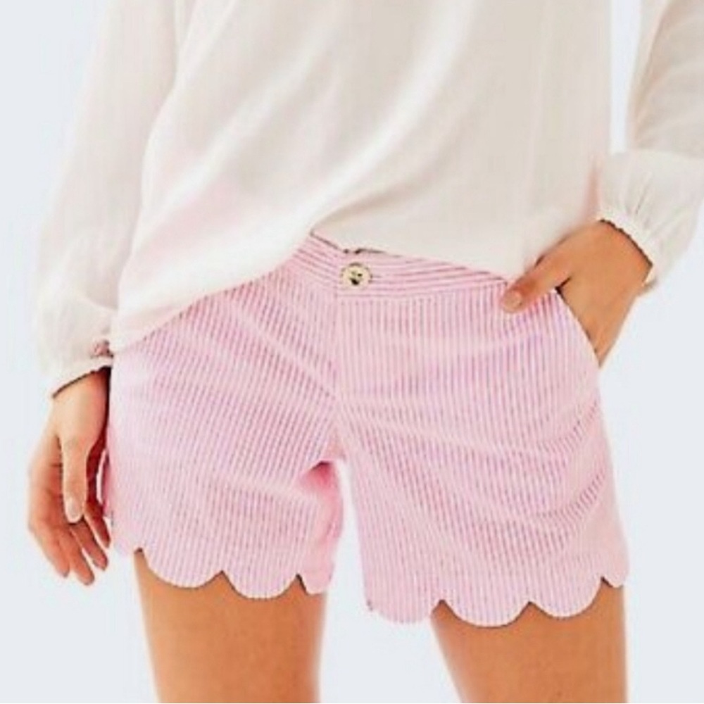 Lilly Pulitzer Buttercup Shorts Sear sucker White and Pink Women’s Size 2 - Picture 1 of 8